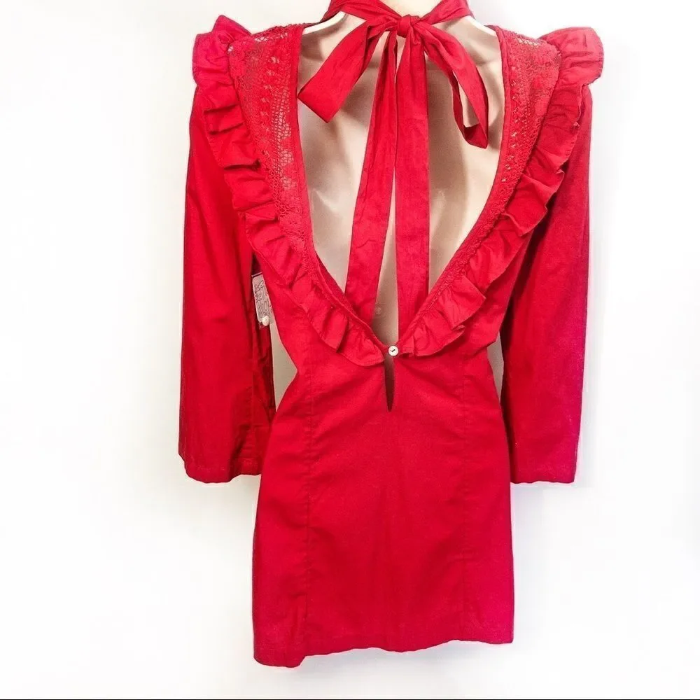 NWT Free People Red Ruffle Dress Sz XS